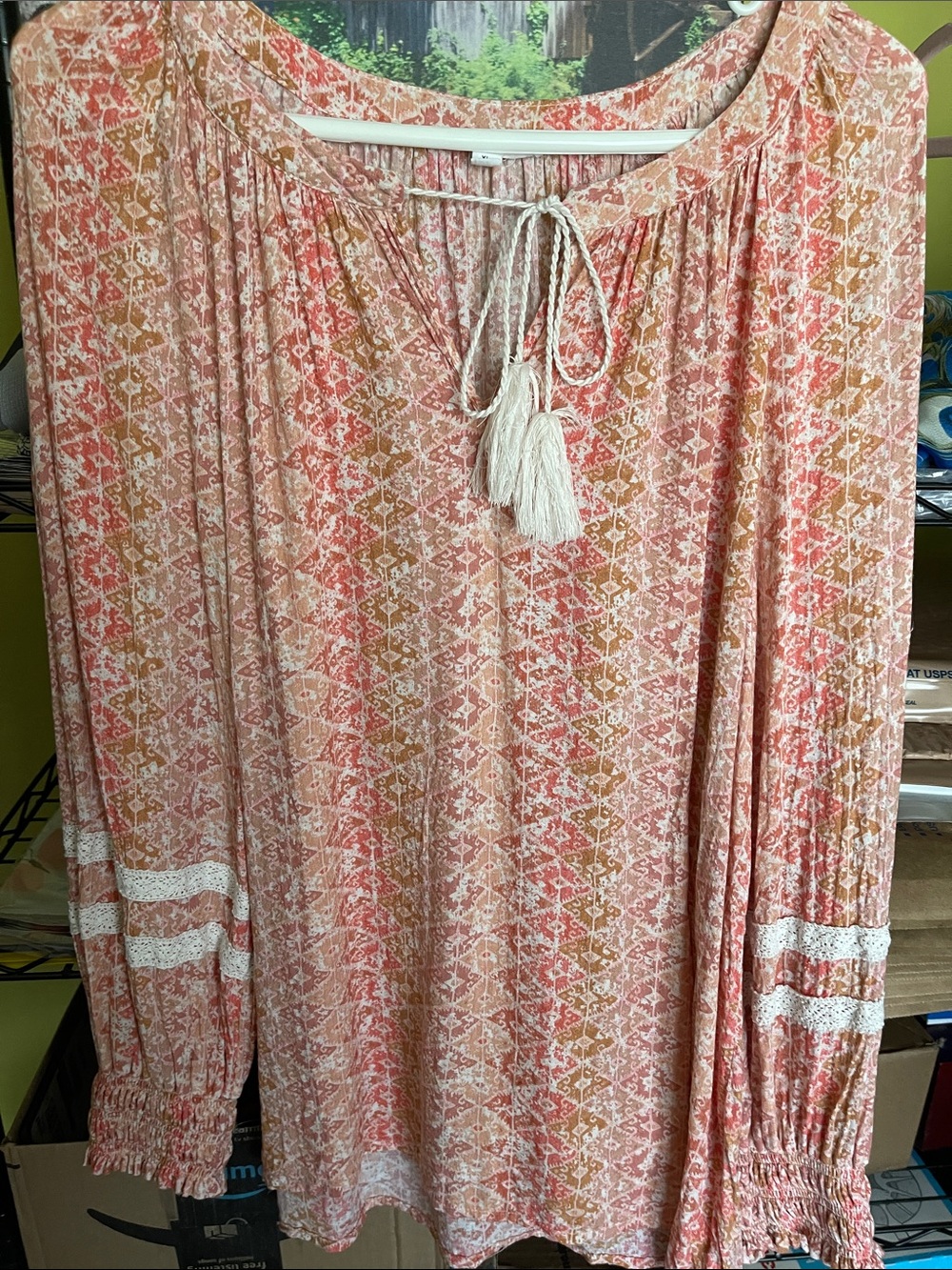 Jane and Delancey Peach Coral Tassel Peasant Tunic